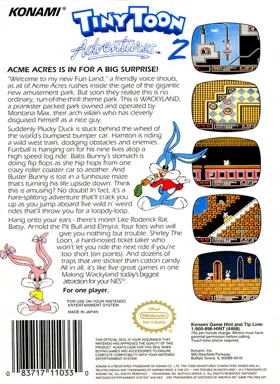 Tiny Toon Adventures 2 - Trouble in Wackyland (USA) box cover back